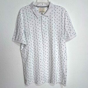 A M London White with Blue Micro Pineapple Motif Golf Short Sleeve Shirt XL